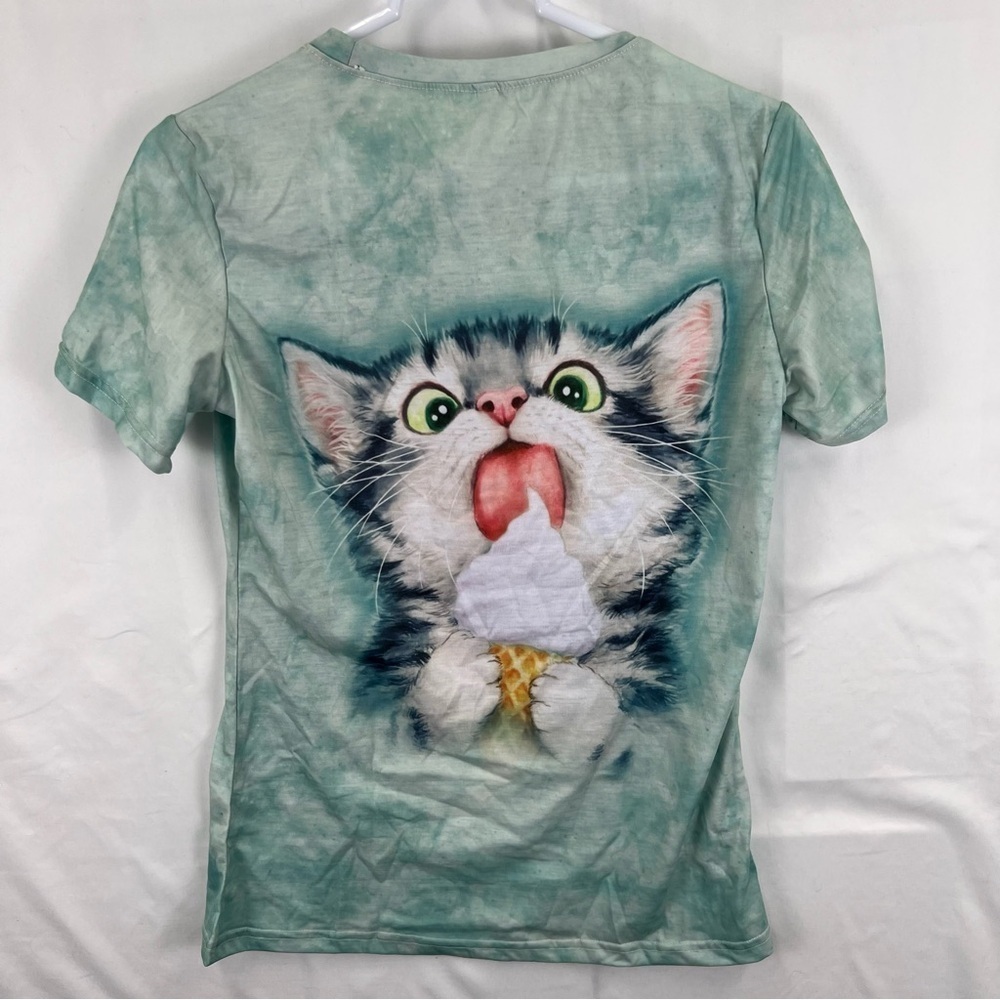 Women's Short Sleeve Shirt - Teal - Cat - Graphic - Small - Picture 7 of 7